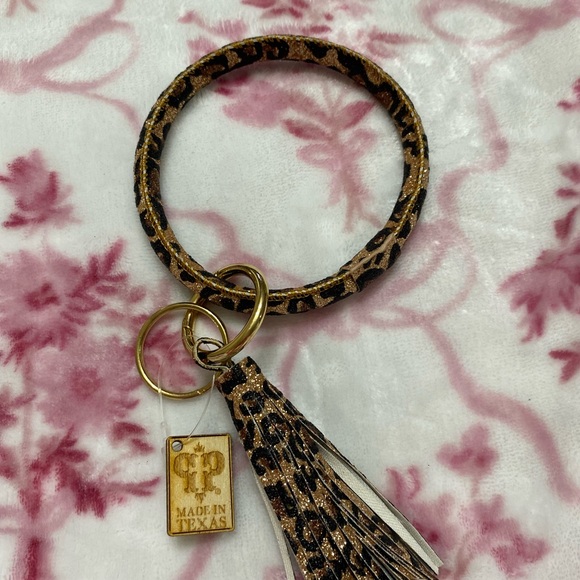 Pink Panache Gold and Brown Animal Print Key Holder with Tassel - Picture 3 of 4